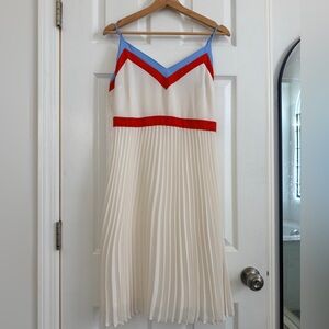 Banana Republic Cream Pleated Dress with Red and Blue Trim